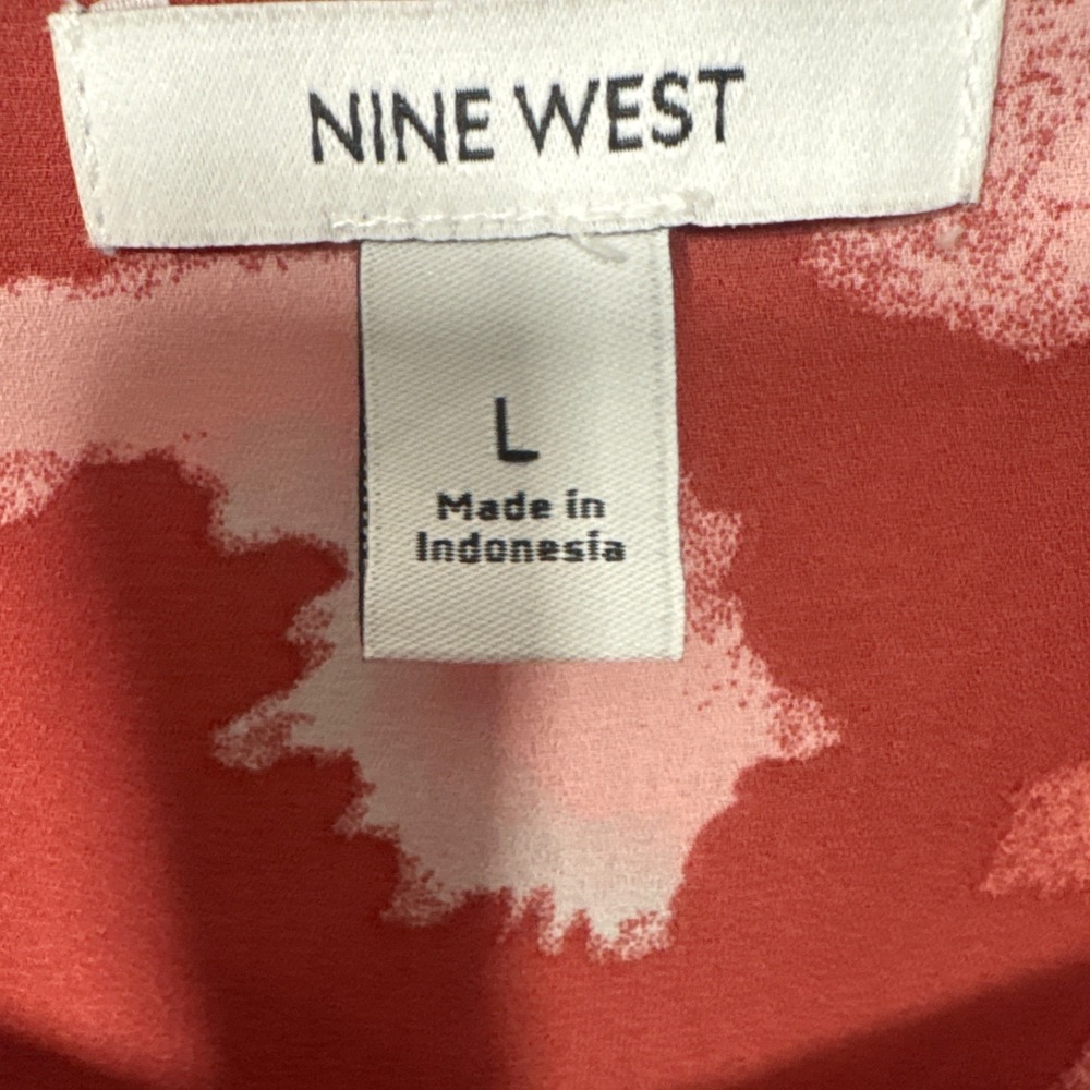 Nine West Cami Top Women Size L Rust Abstract Print Pleated Hem Spaghetti Strap - Picture 6 of 8